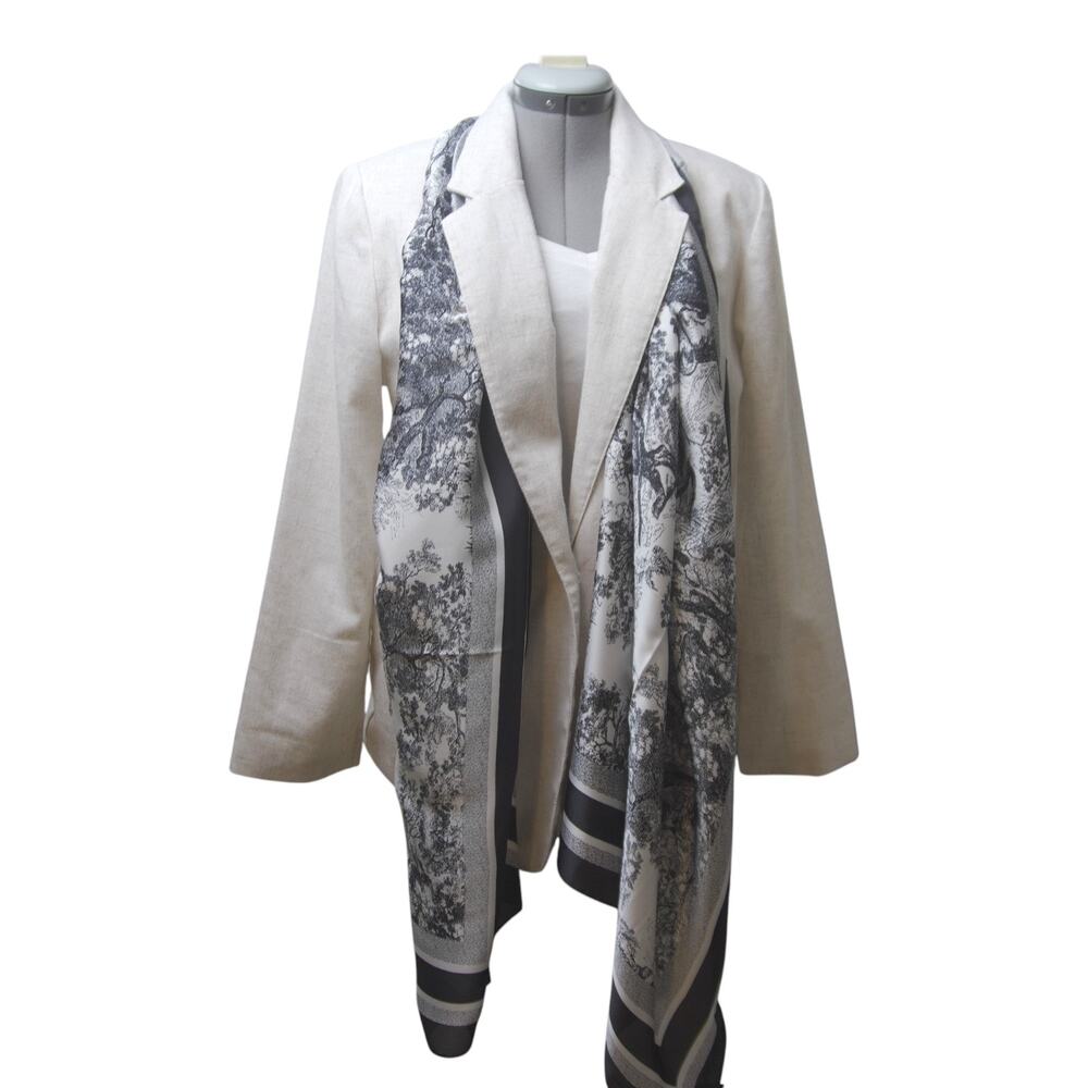 NWT Black White Horse Toile Imitation Silk Scarf Wrap 35x71 Equestrian - Picture 3 of 14